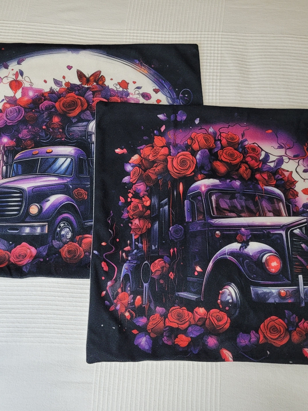 NWOT- Set of 2 Gothic Retro Semi Truck & Red Roses Pillow Covers - Like New - Picture 5 of 7